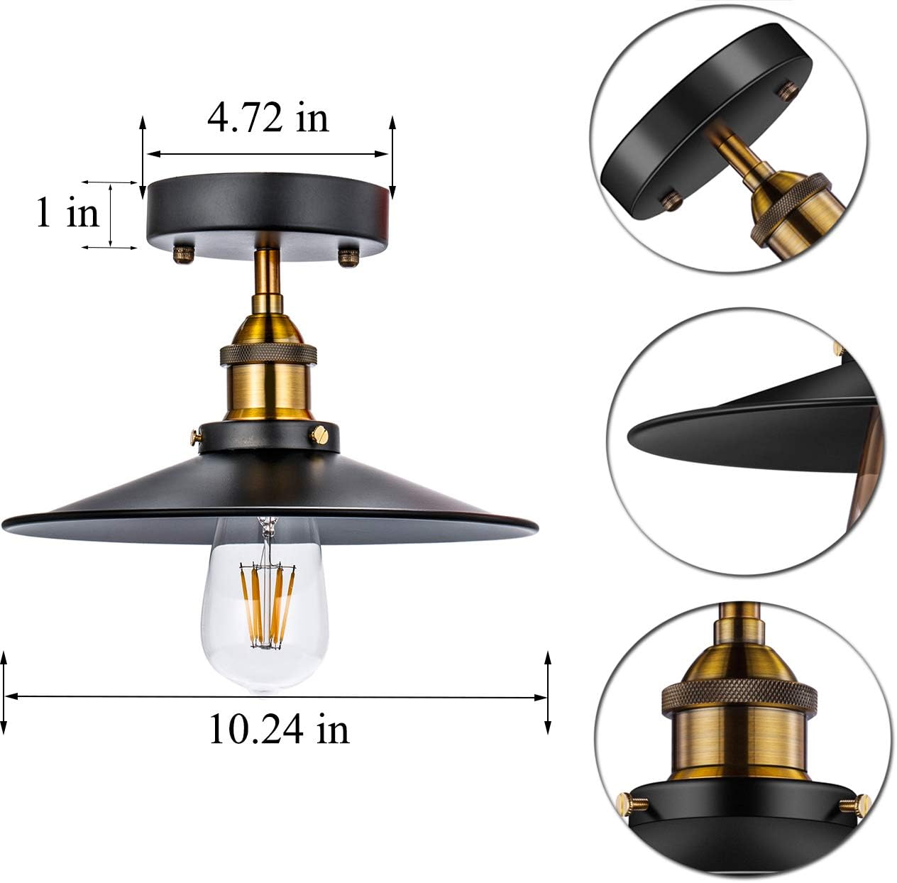 Vintage Industrial Flush Mount Ceiling Light Fixture, E27 – 2 Pack