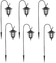 2 Pack Solar Powered LED Hanging Garden Lanterns with shepherds hooks - Durable Weatherproof Victorian Coach Lamps for Outdoor Pathway Lighting 88cm Tall Shepherds hooks for garden Lights