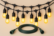 48FT Outdoor LED String Lights, S14 Festoon Lights with 15 E27 Sockets, IP65 Waterproof, 2700K Warm White for Garden, Patio, Party