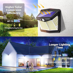 Solar Power PIR Motion Sensor Wall Light 128 LED Garden Outdoor Security Lamp UK