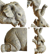 LSLANSOON Hand-Painted Elephant Shelf Sitter – Mother & 2 Baby Resin Figurines for Home Décor & Gifts