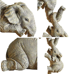 LSLANSOON Hand-Painted Elephant Shelf Sitter – Mother & 2 Baby Resin Figurines for Home Décor & Gifts