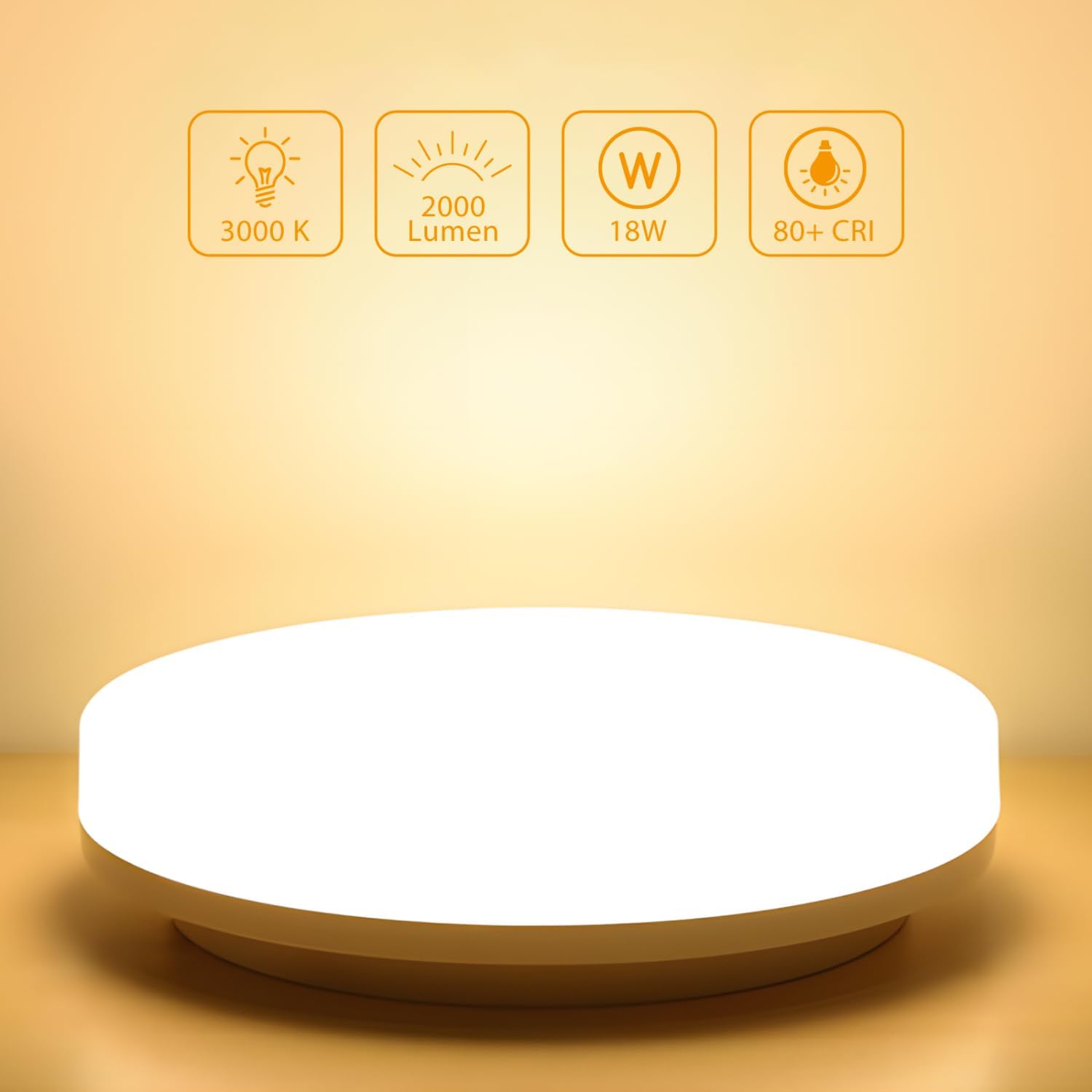18W  LED Ceiling Light, Waterproof IP54, Warm White 3000K, 200W Incandescent Bulb Equivalent, 2400lm Flush Mount Lighting Fitting