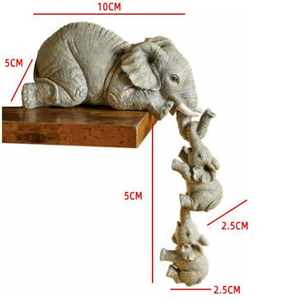 LSLANSOON Hand-Painted Elephant Shelf Sitter – Mother & 2 Baby Resin Figurines for Home Décor & Gifts