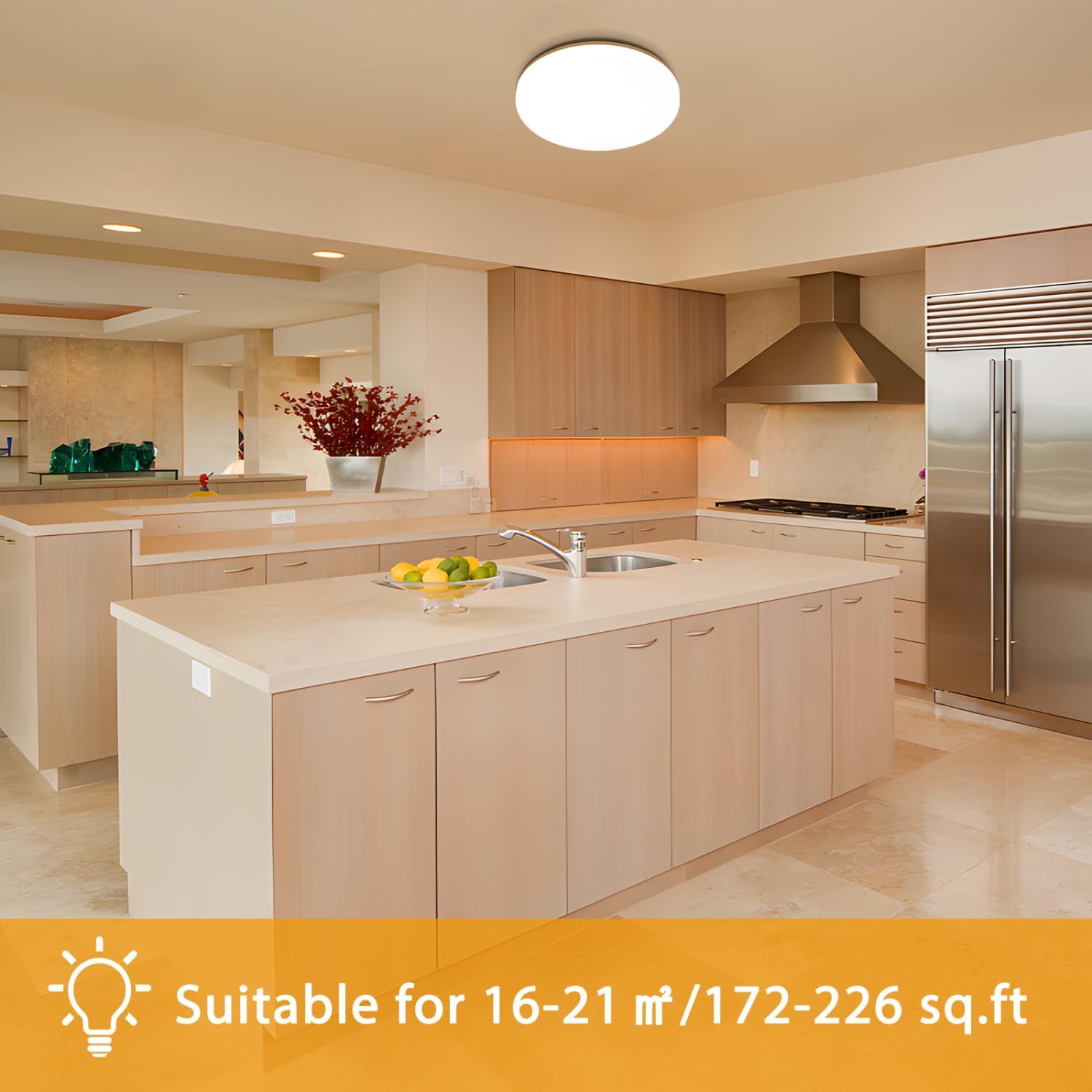 18W  LED Ceiling Light, Waterproof IP54, Warm White 3000K, 200W Incandescent Bulb Equivalent, 2400lm Flush Mount Lighting Fitting