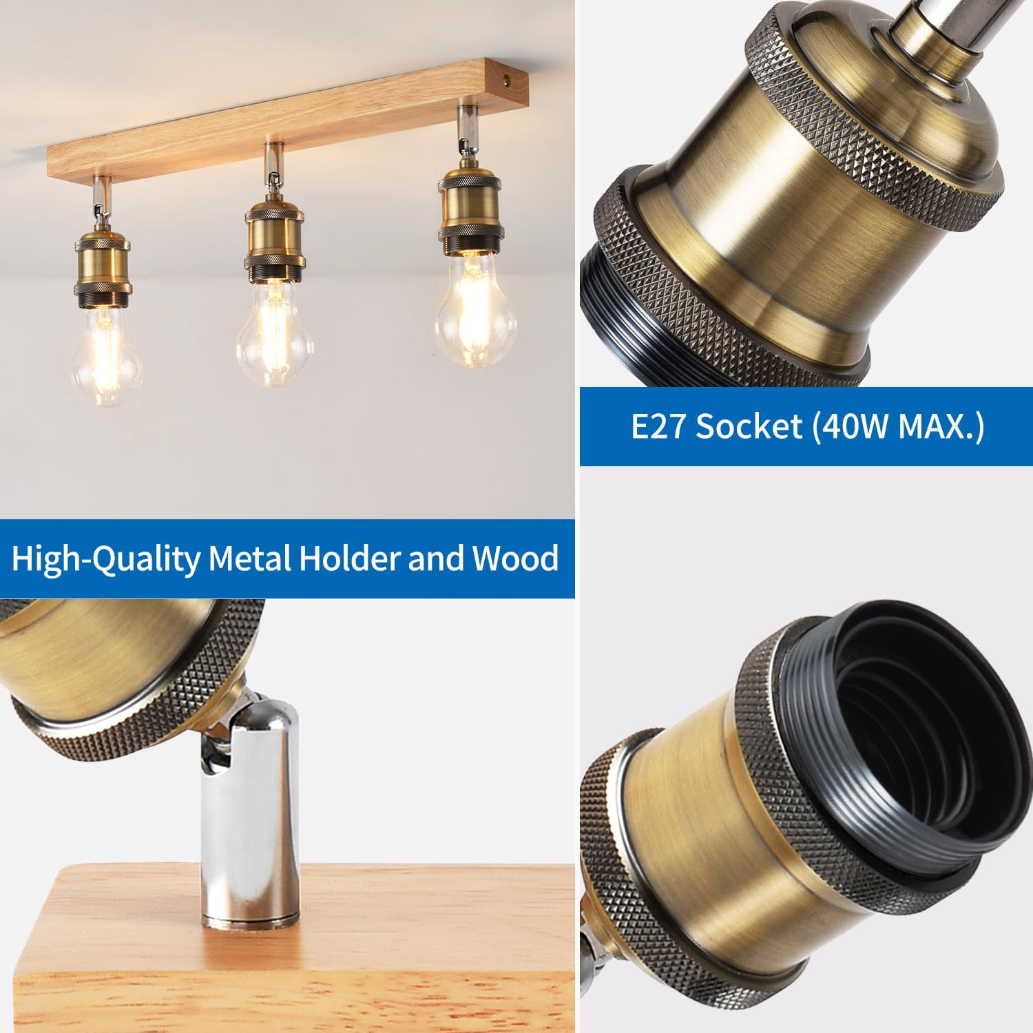 Adjustable 4 Way Ceiling Lights Fitting for Kitchen, Bedroom, and Lounge, E27 Base, Retro Style Ceiling Light Fixture
