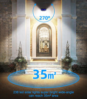 238 LED Solar Motion Sensor Light - IP65 Waterproof Outdoor Security with 270° Wide Angle Lighting