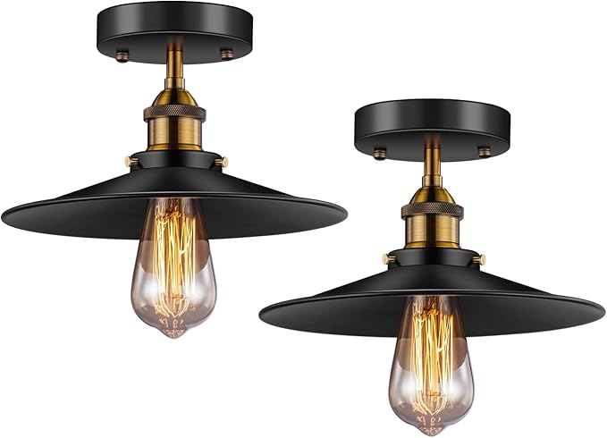 Vintage Industrial Flush Mount Ceiling Light Fixture, E27 – 2 Pack