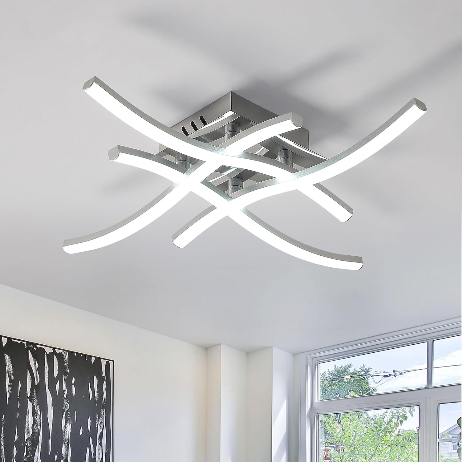 LED Ceiling Light 36W, Stylish Curved Design with 4 LED Boards, Cool White 6500K – Modern Ceiling Lamp for Living Room, Bedroom, Kitchen