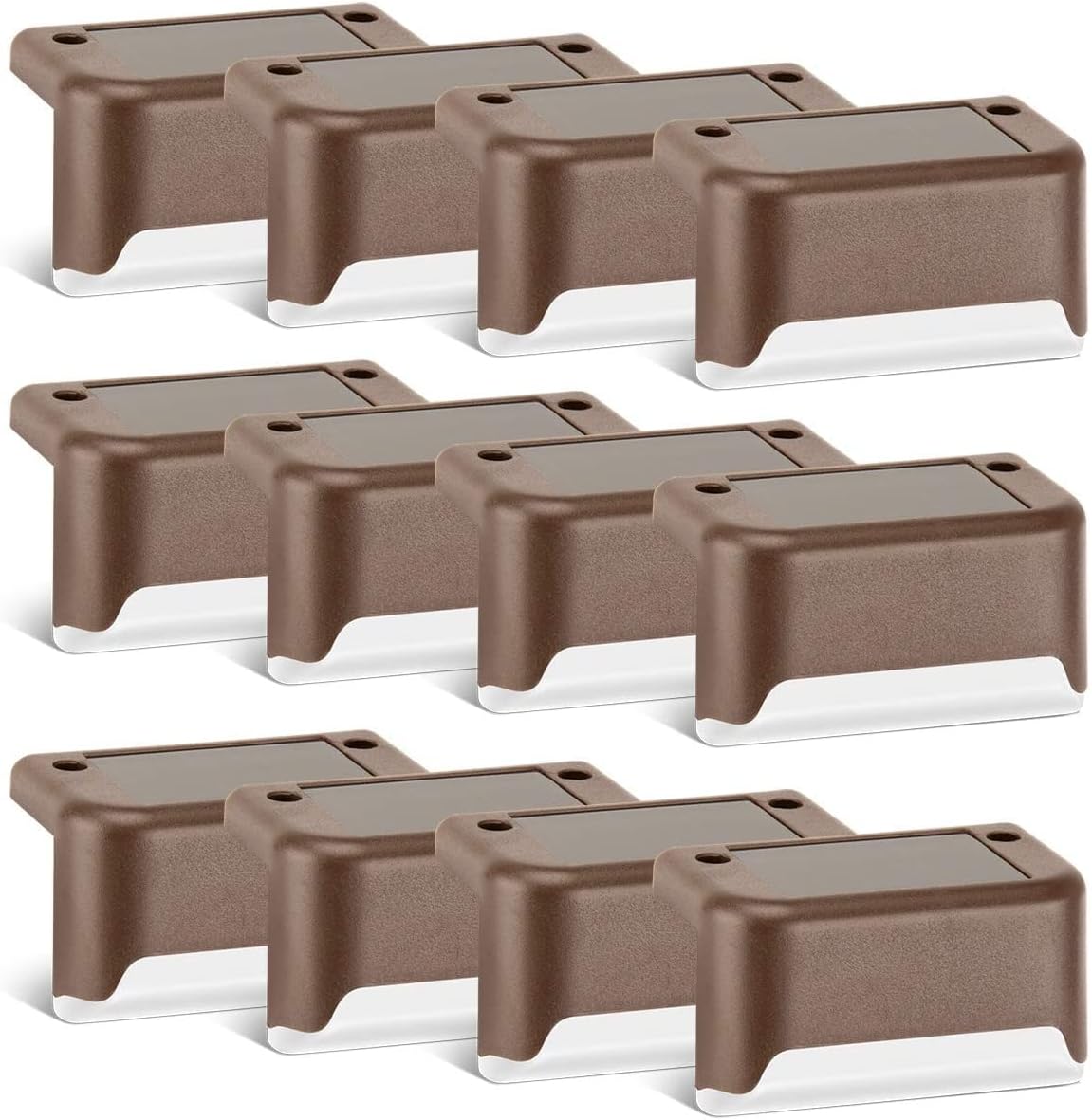 Solar Deck Lights 12 Pack – Outdoor Waterproof LED Step Lights (Warm White, Brown)