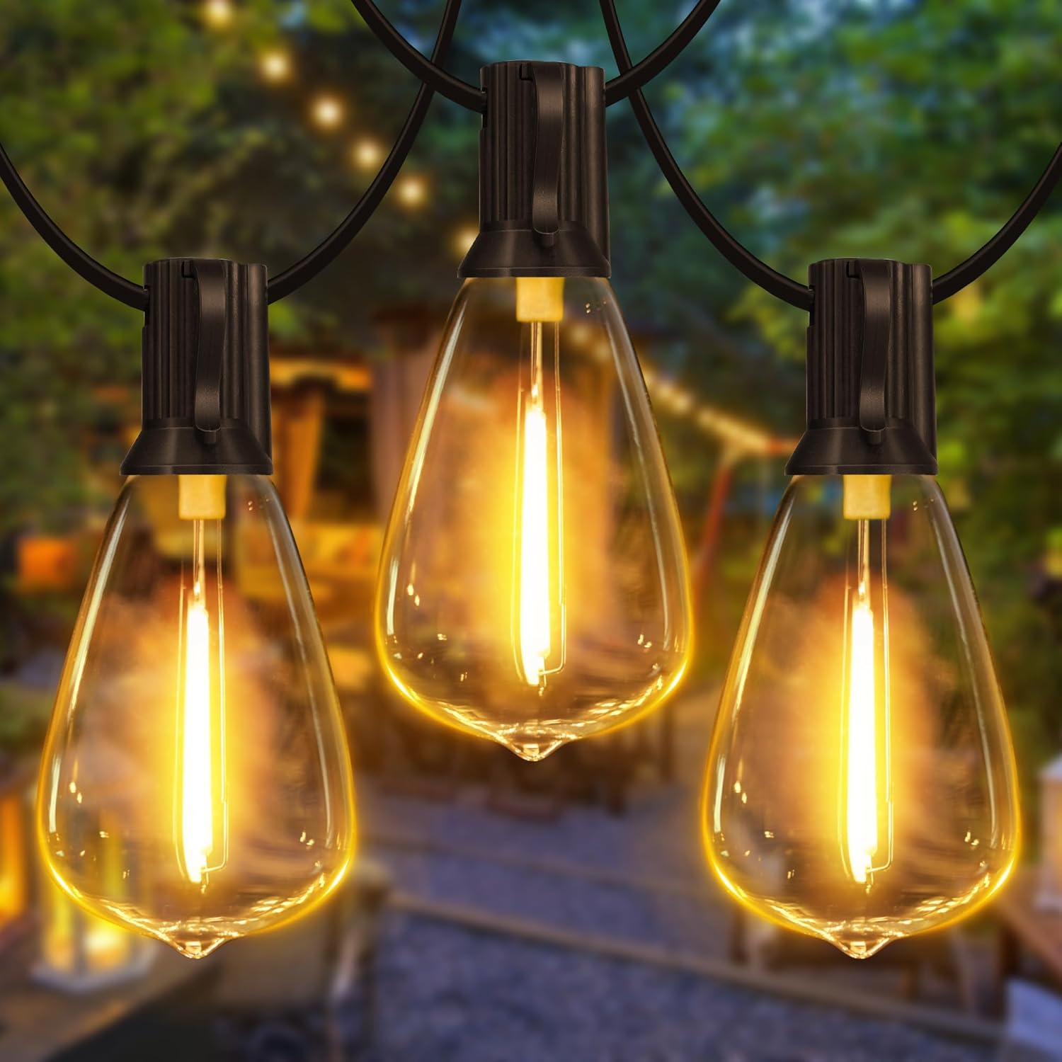 24FT Outdoor Festoon String Lights, 25 ST64 Vintage-Style LED Bulbs, Waterproof, 3000K Warm White, Mains Powered for Garden, Patio, Party