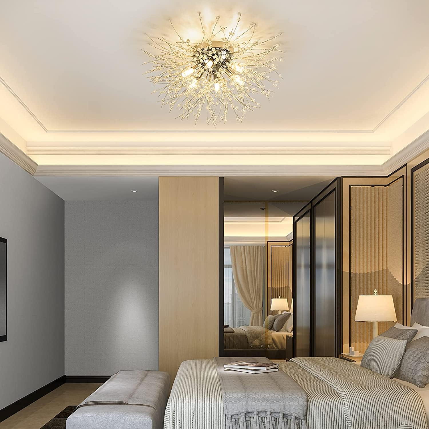Modern Crystal Firework Ceiling Light – 6 G9 LED Chandelier