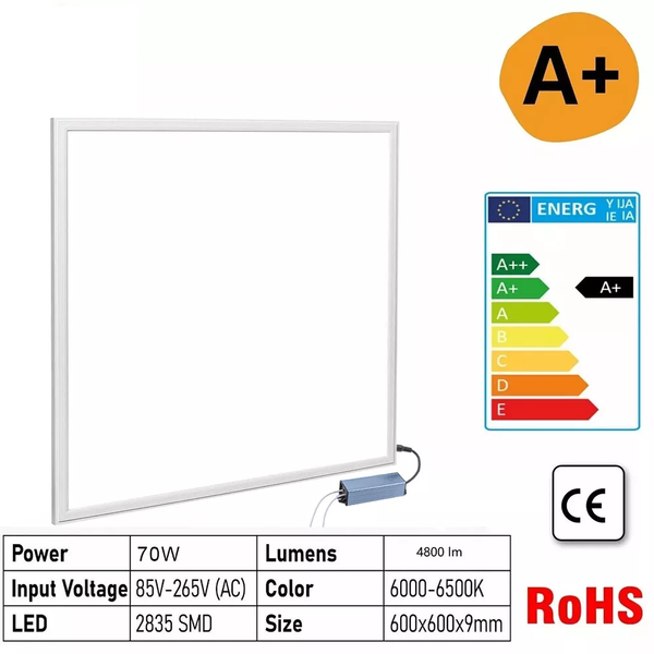 70W LED Recessed Ceiling Light Panel 600x600mm, 6500K Cool White, Ultra-Slim Design for Bedroom Lighting