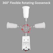 360-degree flexible rotating gooseneck with white attachments on a gray background