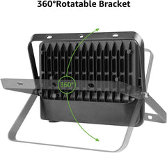 360-degree rotatable bracket on a black light fixture with green highlighting.