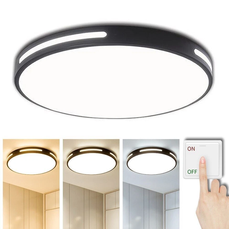 36W LED Flush Mount Ceiling Light, 6500K Cool White, 3600lm, 40cm Round Black Frame Light for Bedroom, Bathroom, Living Room
