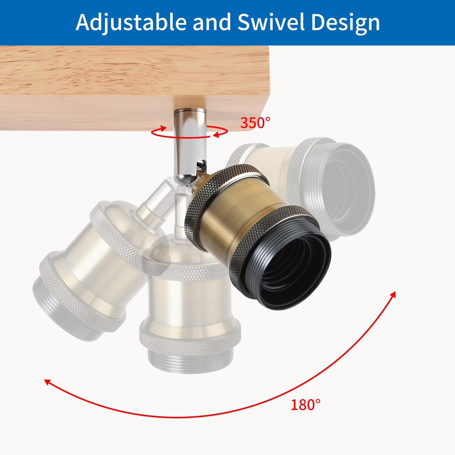 Adjustable 4 Way Ceiling Lights Fitting for Kitchen, Bedroom, and Lounge, E27 Base, Retro Style Ceiling Light Fixture