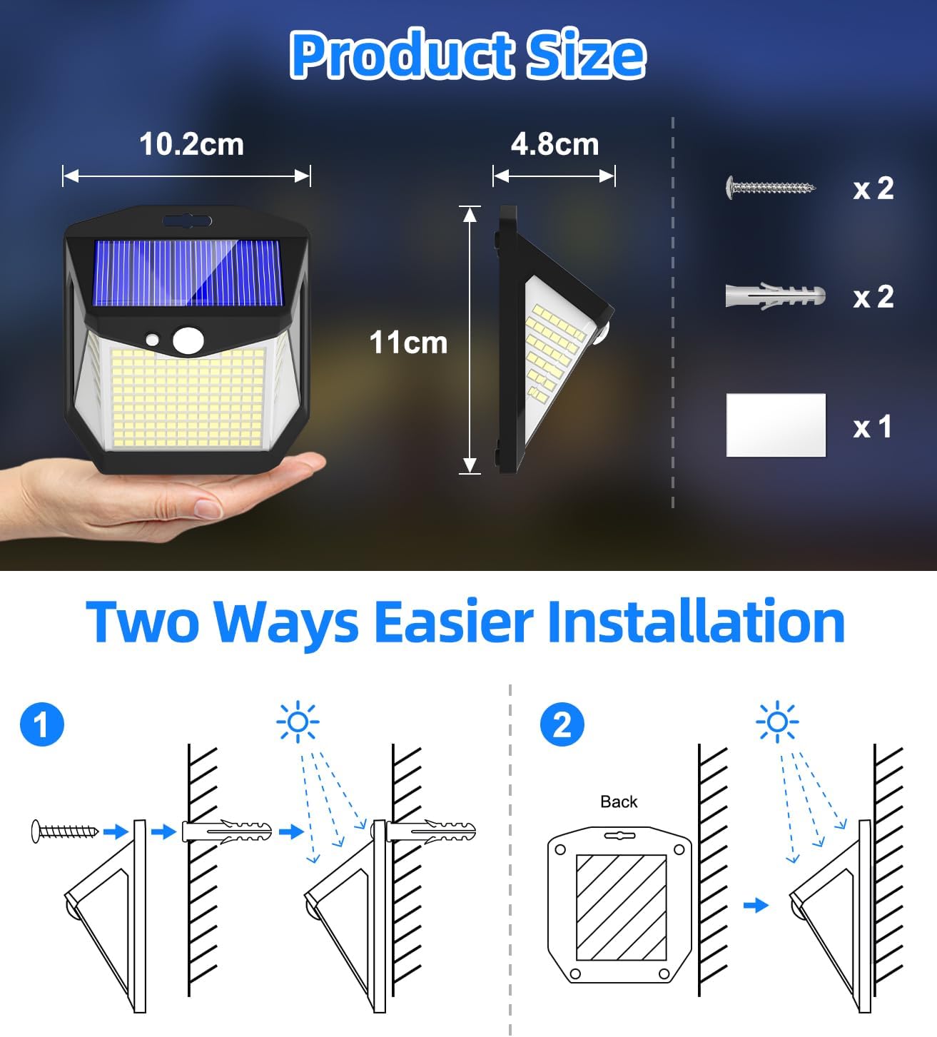 238 LED Solar Motion Sensor Light - IP65 Waterproof Outdoor Security with 270° Wide Angle Lighting