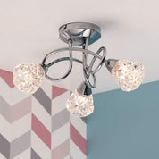 3 Way Chrome Ceiling Light with Diamond Glass Shades – Modern Pendant Fixture