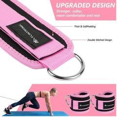 Adjustable Ankle Straps for Cable Machine – Padded Gym Cuffs with Dual D-Rings