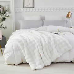 LINGKY Faux Rabbit Fur Throw Blanket – Reversible Fluffy Cozy Sofa & Bed Blanket, 100x160cm Cream White