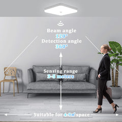 LED Ceiling Light with Motion Sensor 30W 2400LM Daylight White 6500K Square Ceiling Lamp with PIR Motion Detector