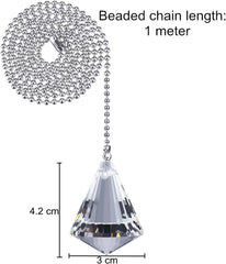 2 Pieces Pull Chain Extension with Connector for Ceiling Light Fan Chain, 1 Meter Long Each Chain (Crystal Cone)