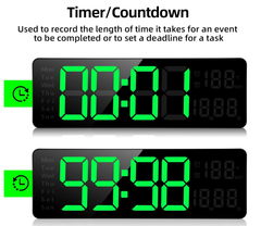 13-Inch LED Digital Wall Clock, Large Display, Adjustable Brightness, Remote