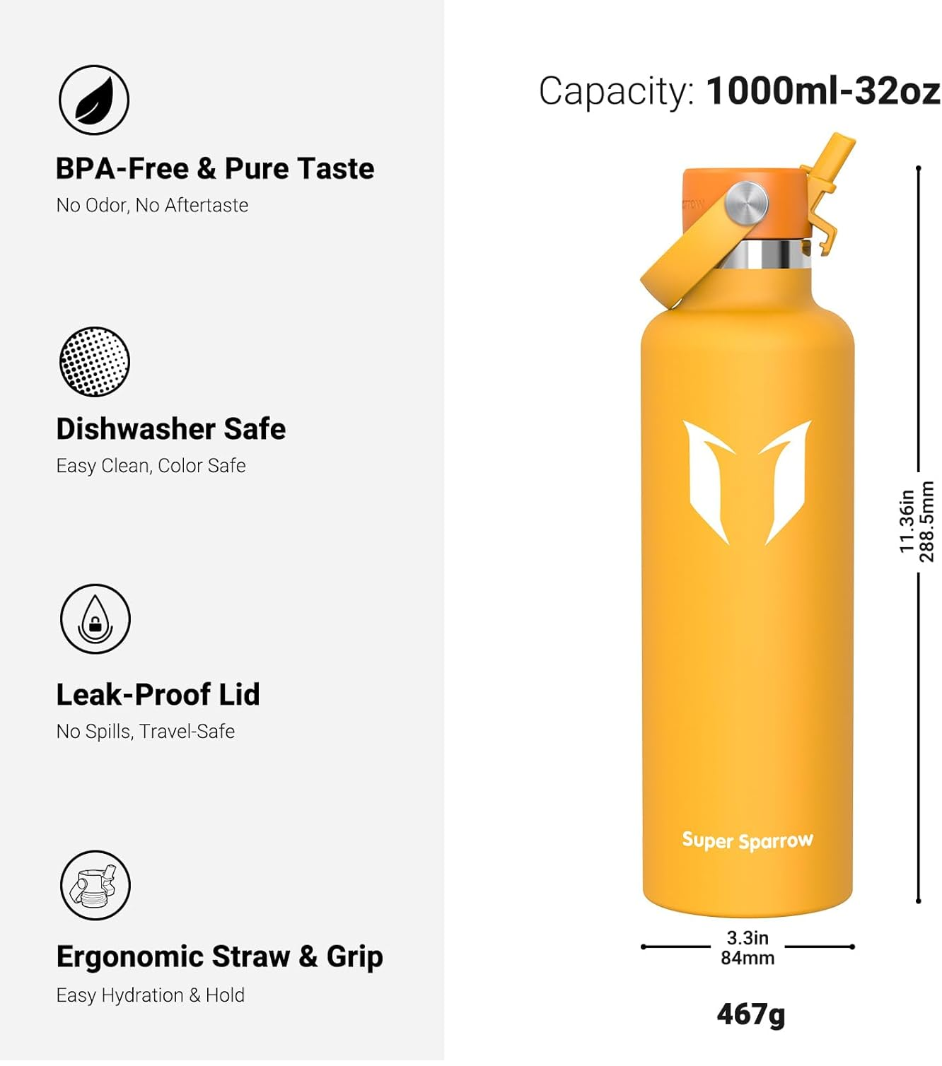 FlipFlow Insulated Stainless Steel Water Bottle – 350ml to 1L, Straw Lid, BPA-Free