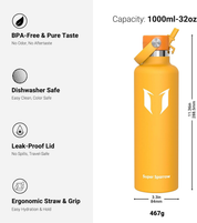 FlipFlow Insulated Stainless Steel Water Bottle – 350ml to 1L, Straw Lid, BPA-Free