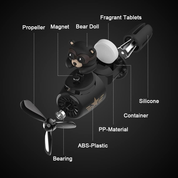 Bear Pilot Retro Airplane Car Air Freshener – Rotating Propeller Vent Clip with Fragrance Tablets (Black)