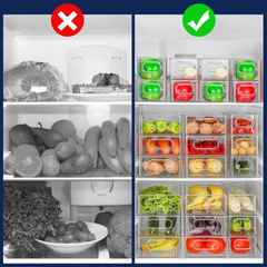 Stackable Fridge Organiser Set of 6 – Clear Plastic Kitchen Storage Boxes for Pantry & Cabinets