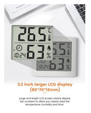 Digital Thermo-Hygrometer with Clock, Temperature & Humidity Monitor (White)
