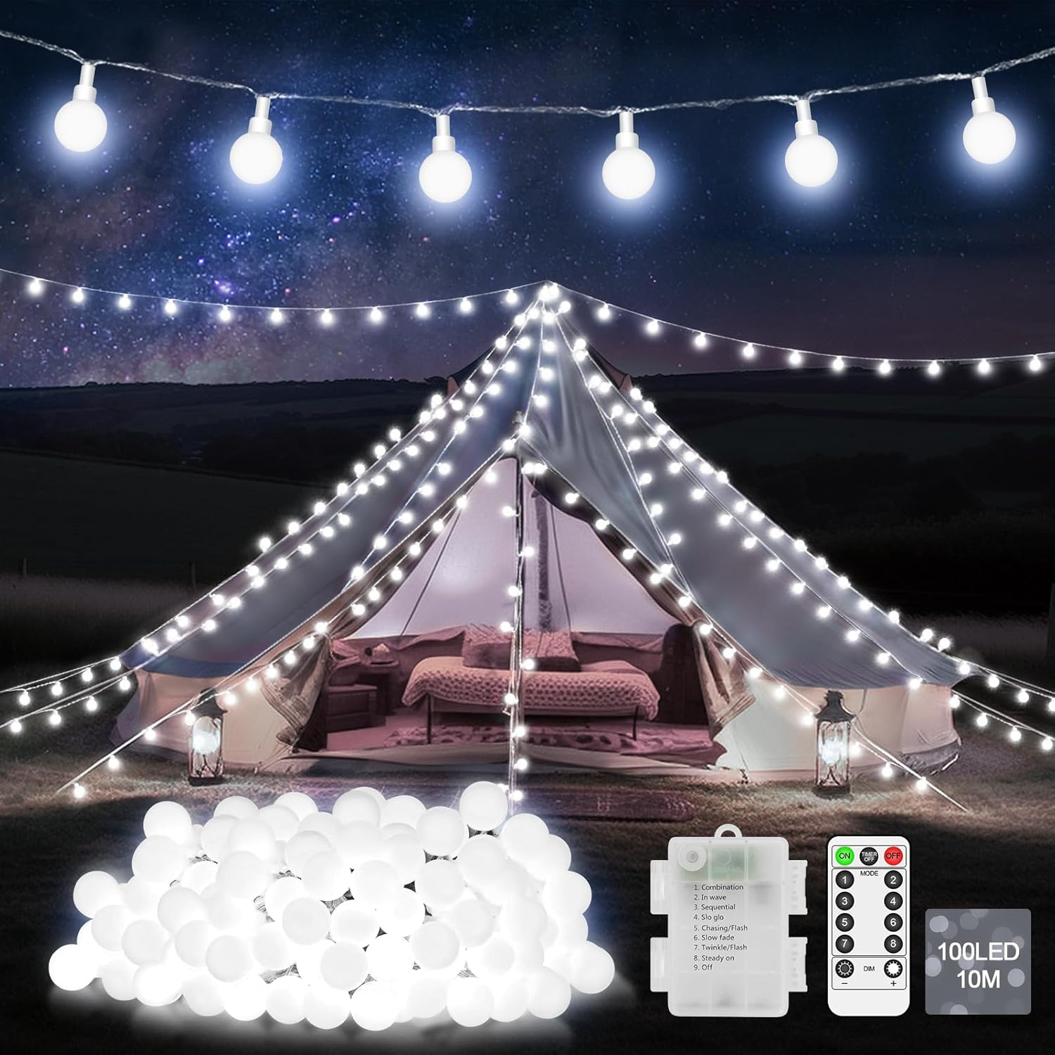 12M 100 LED Battery Operated Multicolor Globe Fairy Lights