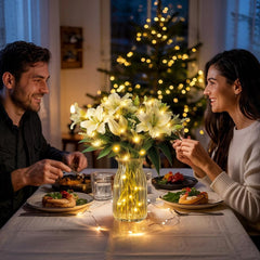 Artificial Lily & Eucalyptus Arrangement with LED Glass Vase