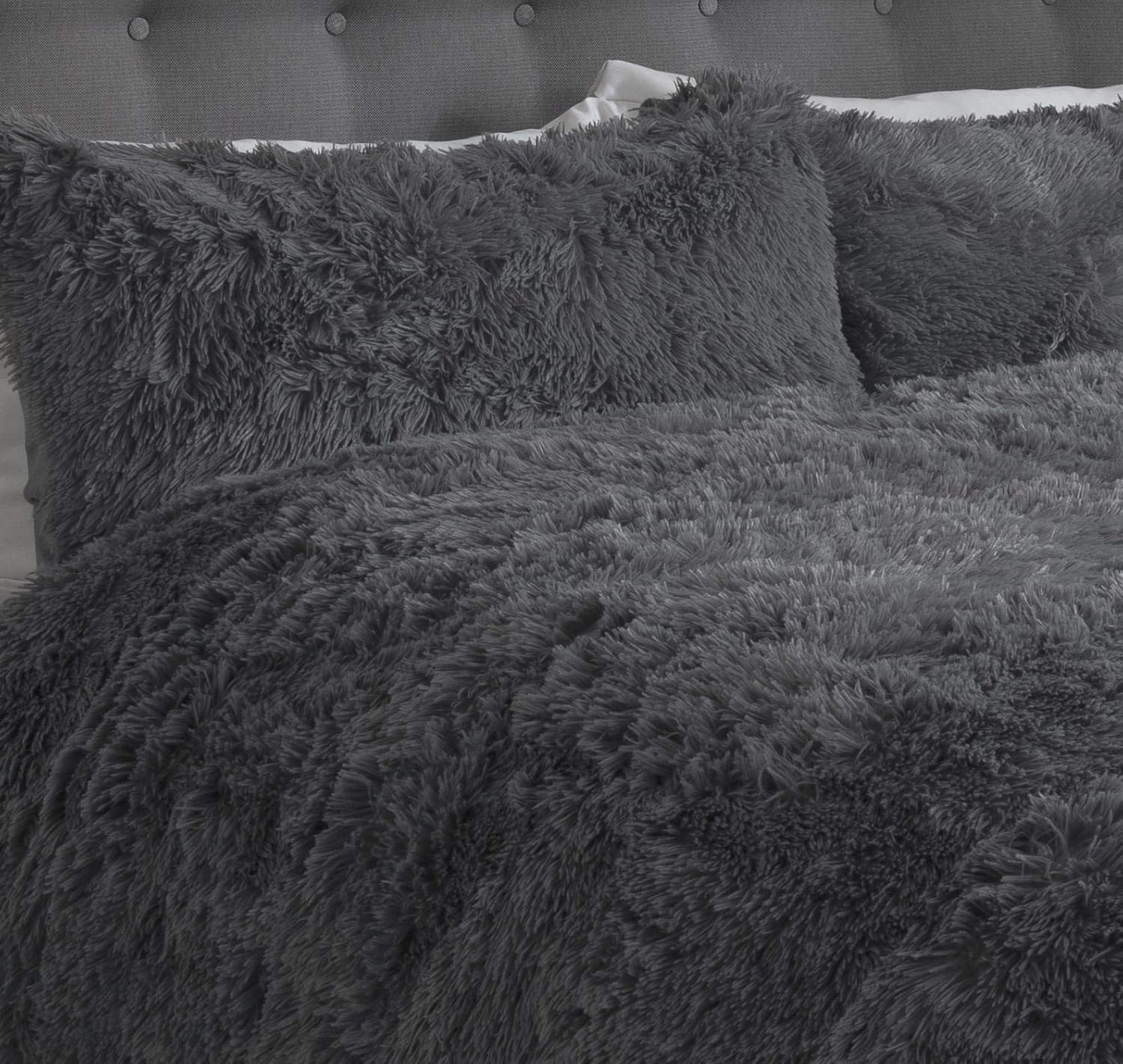 Snuggle Fluffy Duvet Cover Set King – Ultra Soft Warm Winter Bedding, Charcoal Grey