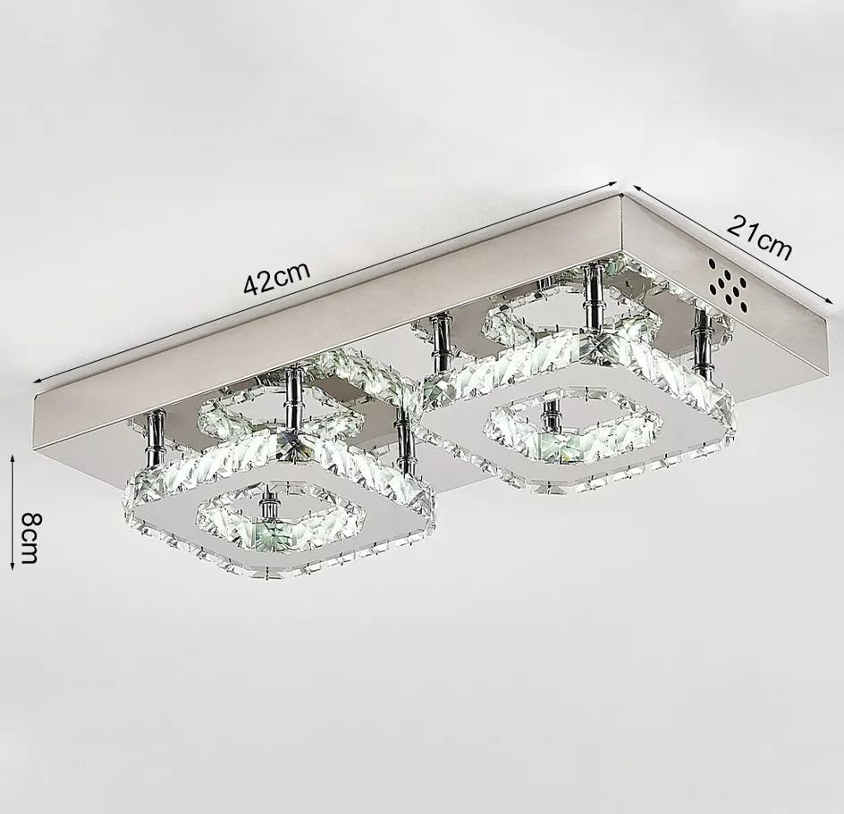 Modern Square Chrome Crystal LED Ceiling Light Lamp Fitting Pendant Chandelier