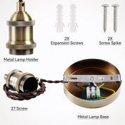 Vintage Ceiling Pendant Light Fitting, Brown Twisted Braided Flex,E27 Lamp Holder Suspended Pendant Light Fitting Kit-Antique