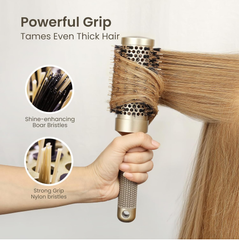Round Hair Brush – Nano Thermal Ceramic & Ionic Barrel Brush with Boar Bristles for Blow Drying, Styling & Volume