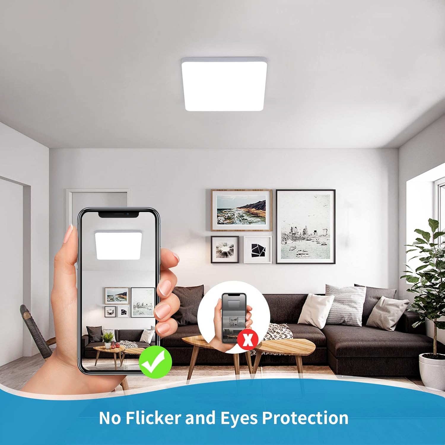 36W Square LED Ceiling Light, 6000K Cool White, Ultra Bright Flush Mount Ceiling Light for Bedroom, Kitchen, Hallway, Living Room & Office