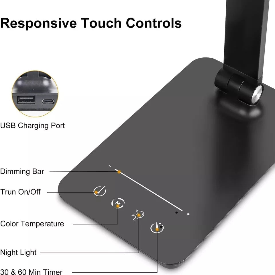 Dimmable LED Desk Lamp with USB Charging