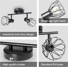 Adjustable Spot Light Fittings - Black Wall Spotlights with E14 Base, 2-Way Ceiling Light Bar