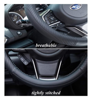 Leather Car Steering Wheel Cover – Soft Microfiber, Anti-Slip, Breathable, Universal Fit (37–38cm, Black)