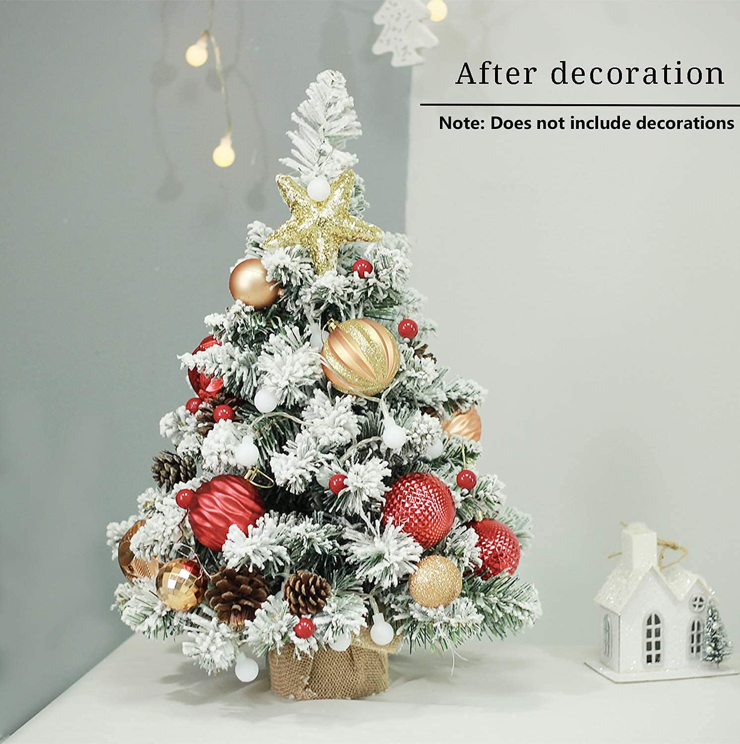 HOMCOM 60cm Prelit Snow Flocked Mini Christmas Tree with LEDs, Pine Cones & Berries