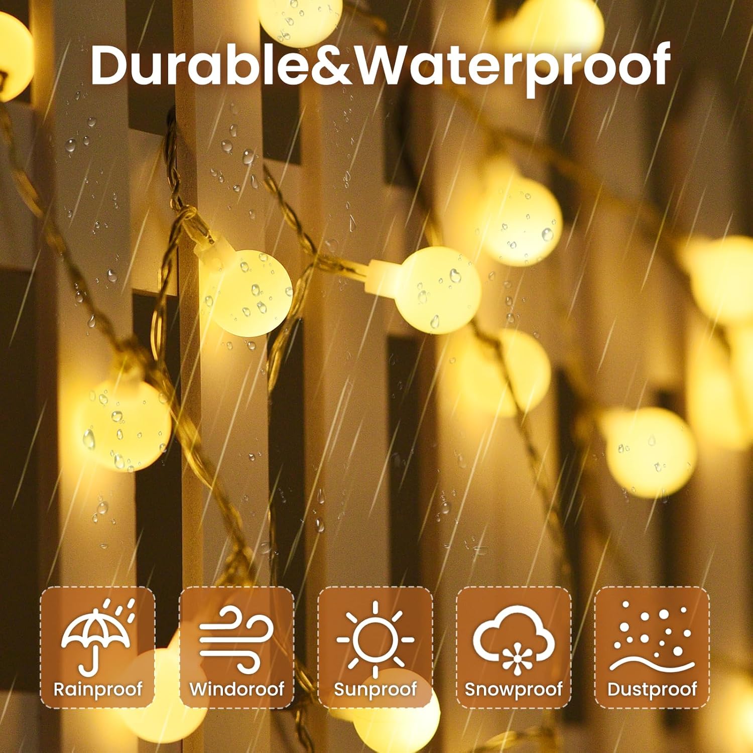 Battery Globe String Lights, 40 LEDs, 8 Modes, Waterproof