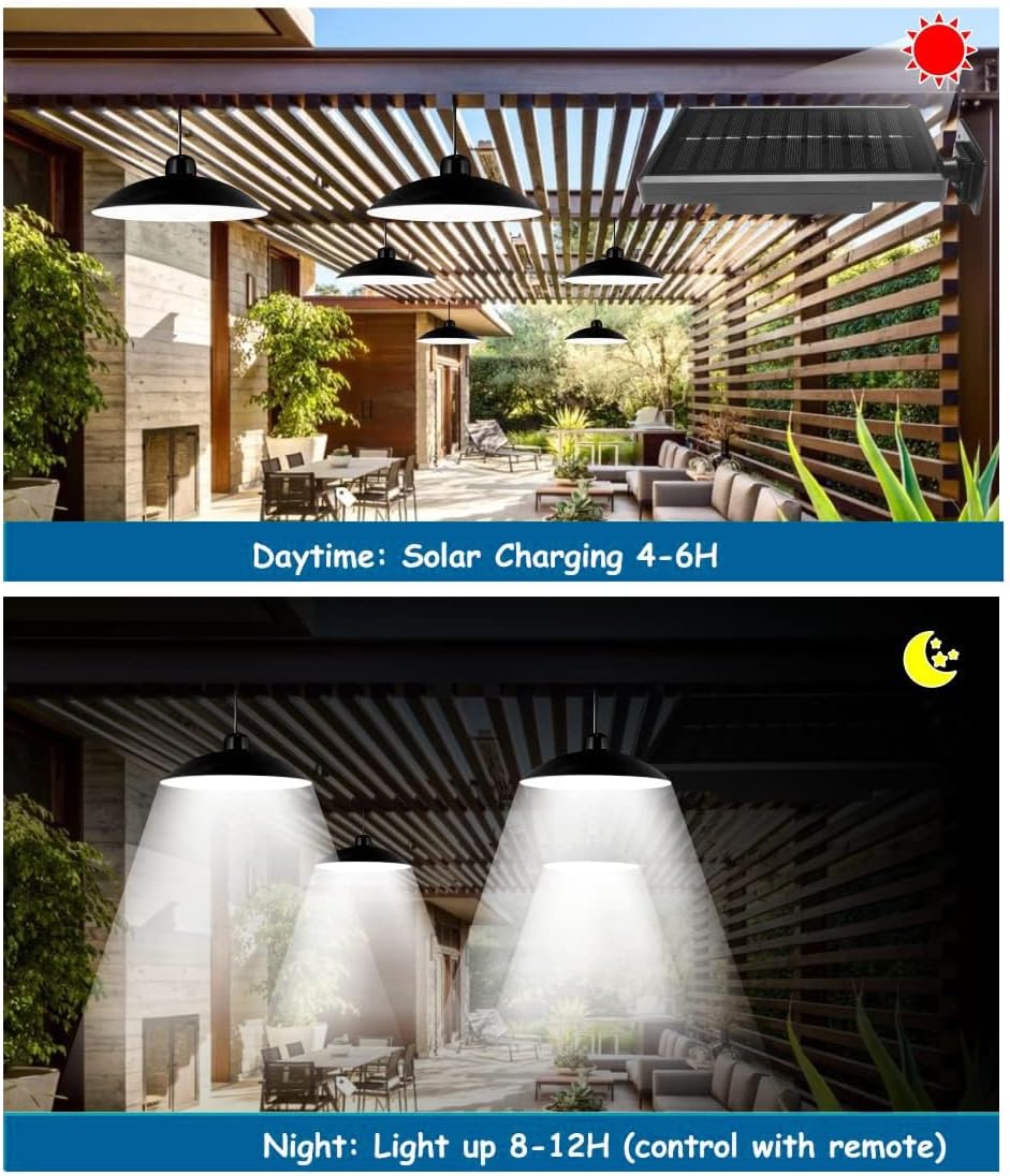 LED Solar Pendant Hanging Light Dimmable Indoor Outdoor Garden Yard Shed Lamp