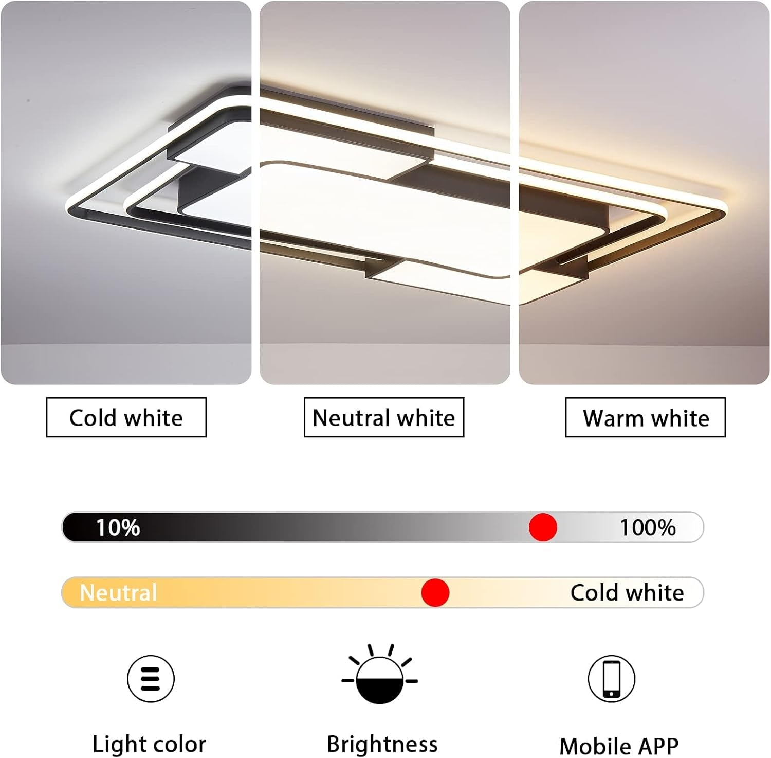 Modern Dimmable LED Ceiling Light with Remote, 90×60CM, 3000–6500K
