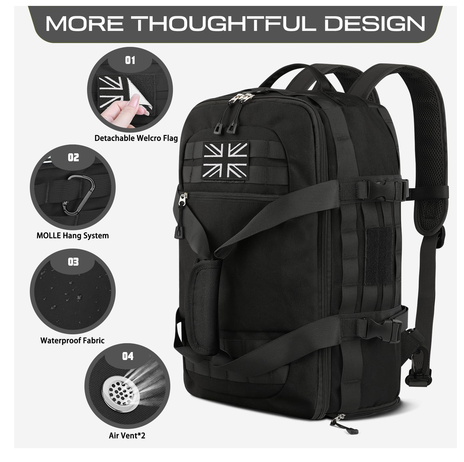 3-in-1 Tactical Gym Duffle Bag – Travel Backpack with Shoe & Wet Compartments, Black