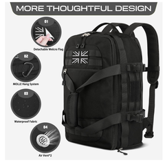 3-in-1 Tactical Gym Duffle Bag – Travel Backpack with Shoe & Wet Compartments, Black