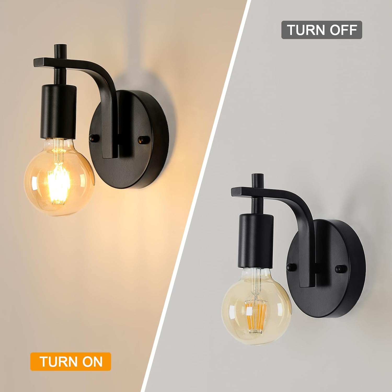 Black Industrial Wall Lights, Vintage E27 Sconce Set